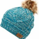 Teal Women's Winter Fleece Fuzzy Lined Cable Knitted