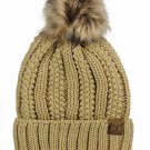 Thick Cable Knit Faux Fuzzy Fur Pom Fleece Lined