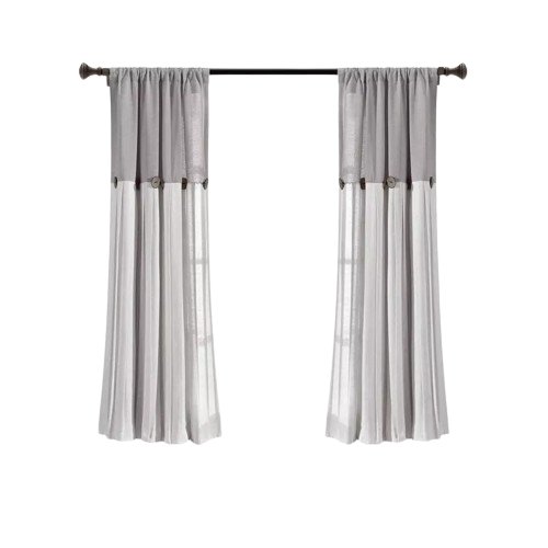 Window Curtain Panel Gray/White 63"x40" Farmhouse Linen Button Light Filtering