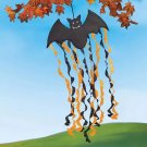 3 Ft Adorable Bat w/ Orange & Black Streamers Outdoor Hanging Halloween Windsock