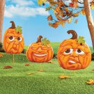 Set of 3 Expressive Pumpkins Metal Halloween Garden Stakes