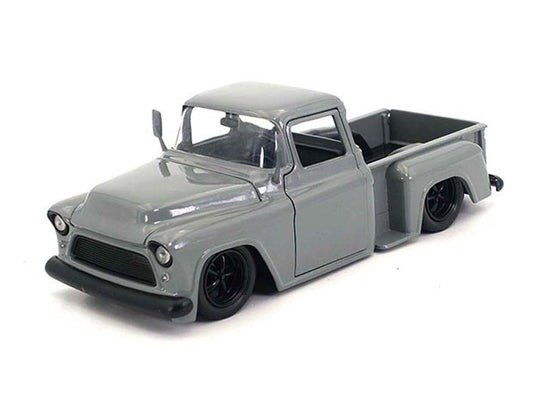 1955 Chevrolet Stepside Pickup Custom Grey Diecast 1:24 Model