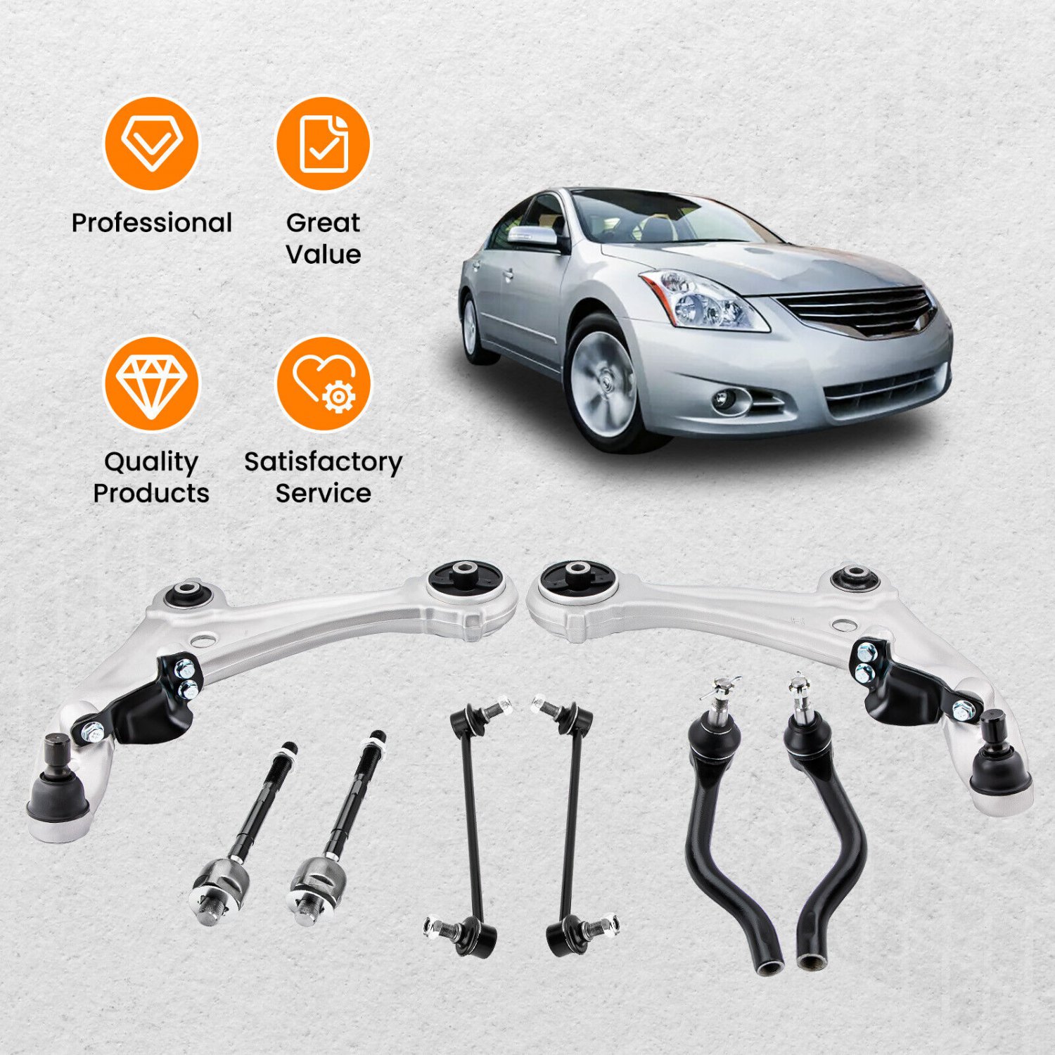 8Pcs Front Lower Control Arms w/Ball Joint Tie Rod for Nissan Altima 2007-2013