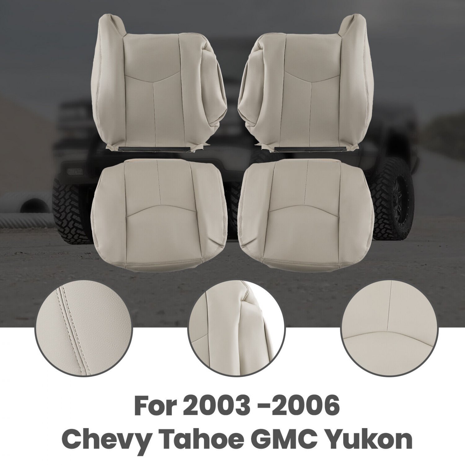 Front Leather Seat Cover Light Tan Fit 2003 2004 2005 2006 Chevy Tahoe GMC Yukon