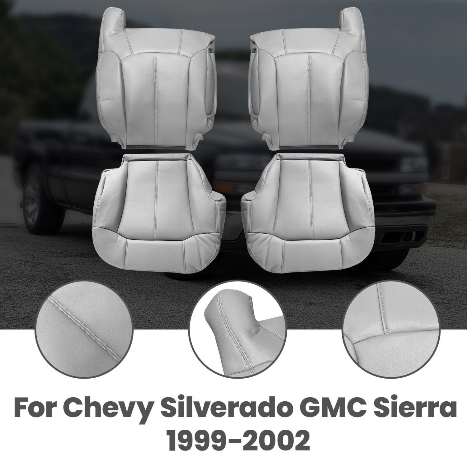 Leather Seat Cover Gray For Chevy Silverado GMC Sierra 1999 2000-2001-2002