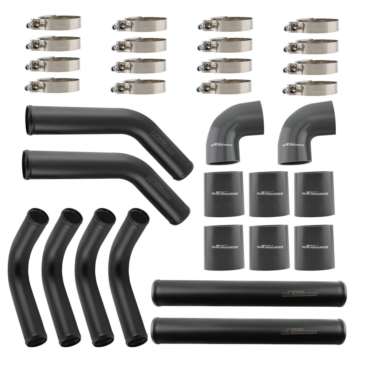 2.5" Universal Aluminum Turbo Intercooler Pipe Kit w/ Gray Hose T-Bolt Clamps