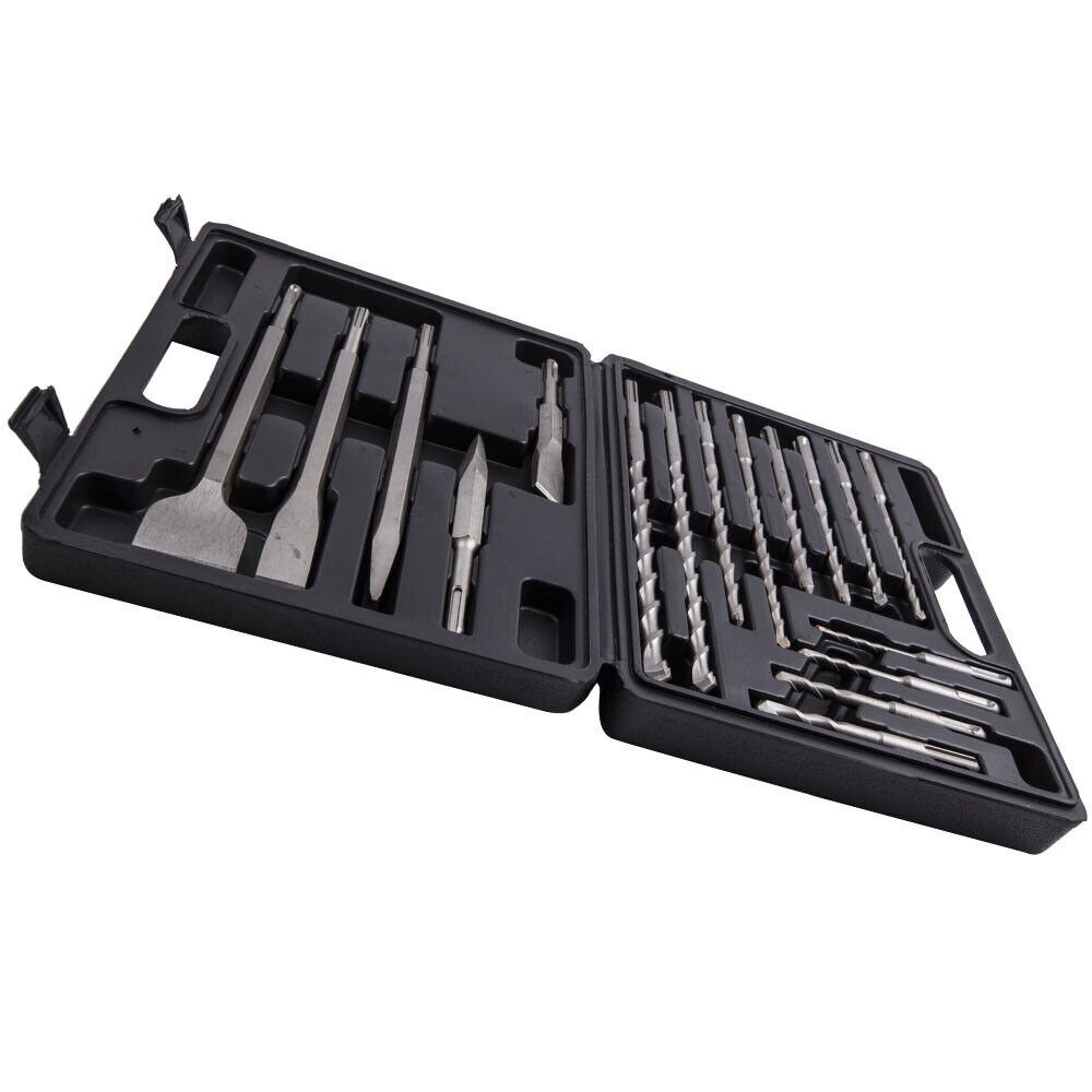 17Pcs Rotary Hammer Drill Bits & Chisel Concrete for Masonry Hole Tool W/ Case