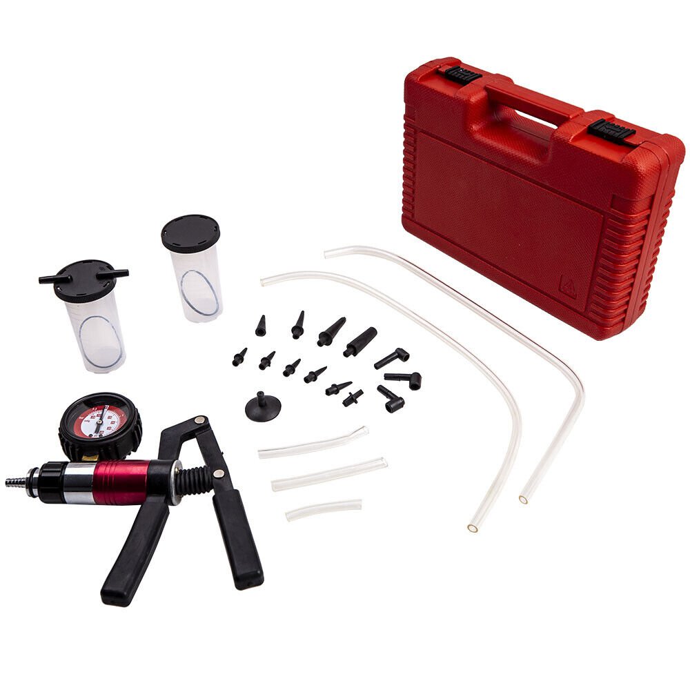 Hand Held Vacuum Pump Brake Bleeder Set Bleed tester Tool Kit 2 Jars Car Bike