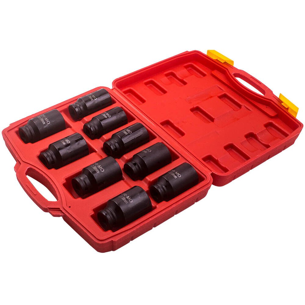 9X 1/2- Inch Drive Deep Impact Socket Set Metric Axle Hub Nut Socket 29mm-38mm