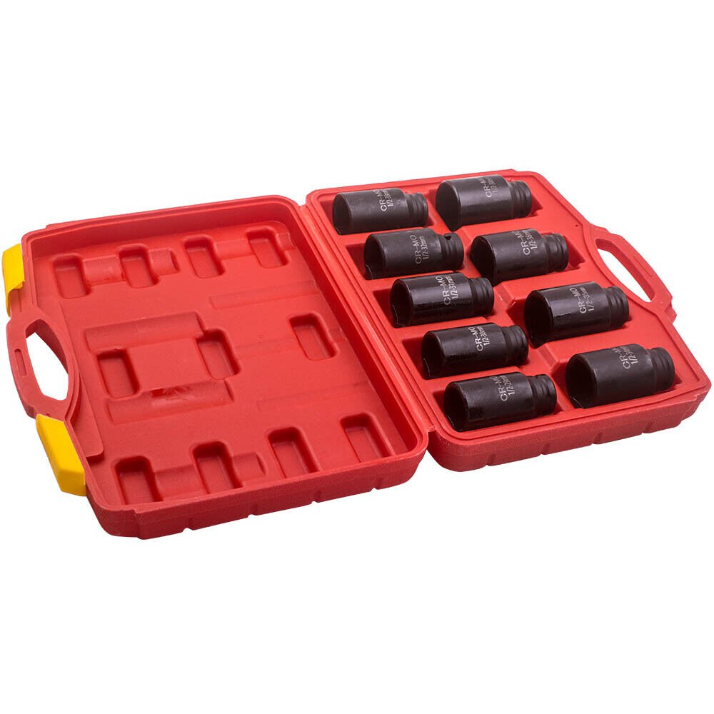 9X  Deep Impact Socket Set 1/2" Drive Metric Axle Hub Nut Socket 29-32-38mm
