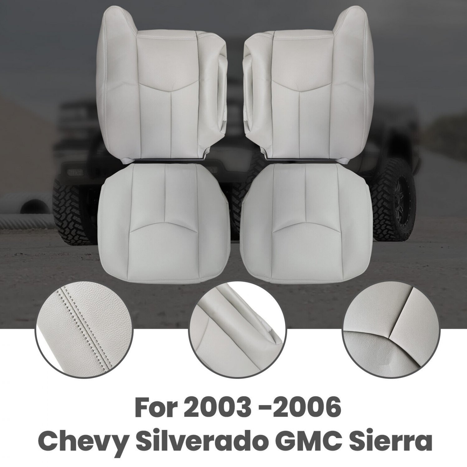 Front Driver & Passenger Seat Cover Gray For Chevy Silverado GMC Sierra 03-2006