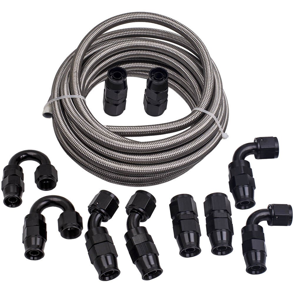 20FT -8AN AN8 PTFE Stainless Steel Braided Fuel Gas Oil Line Hose Universal