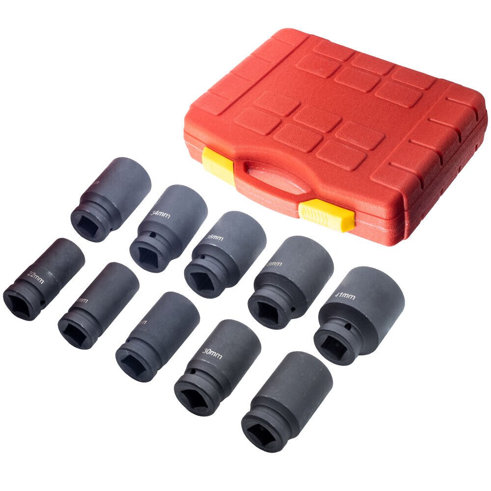 3/4Inch 6-Point  Drive Deep Impact Socket Set Metric 22mm-38--41mm With Case