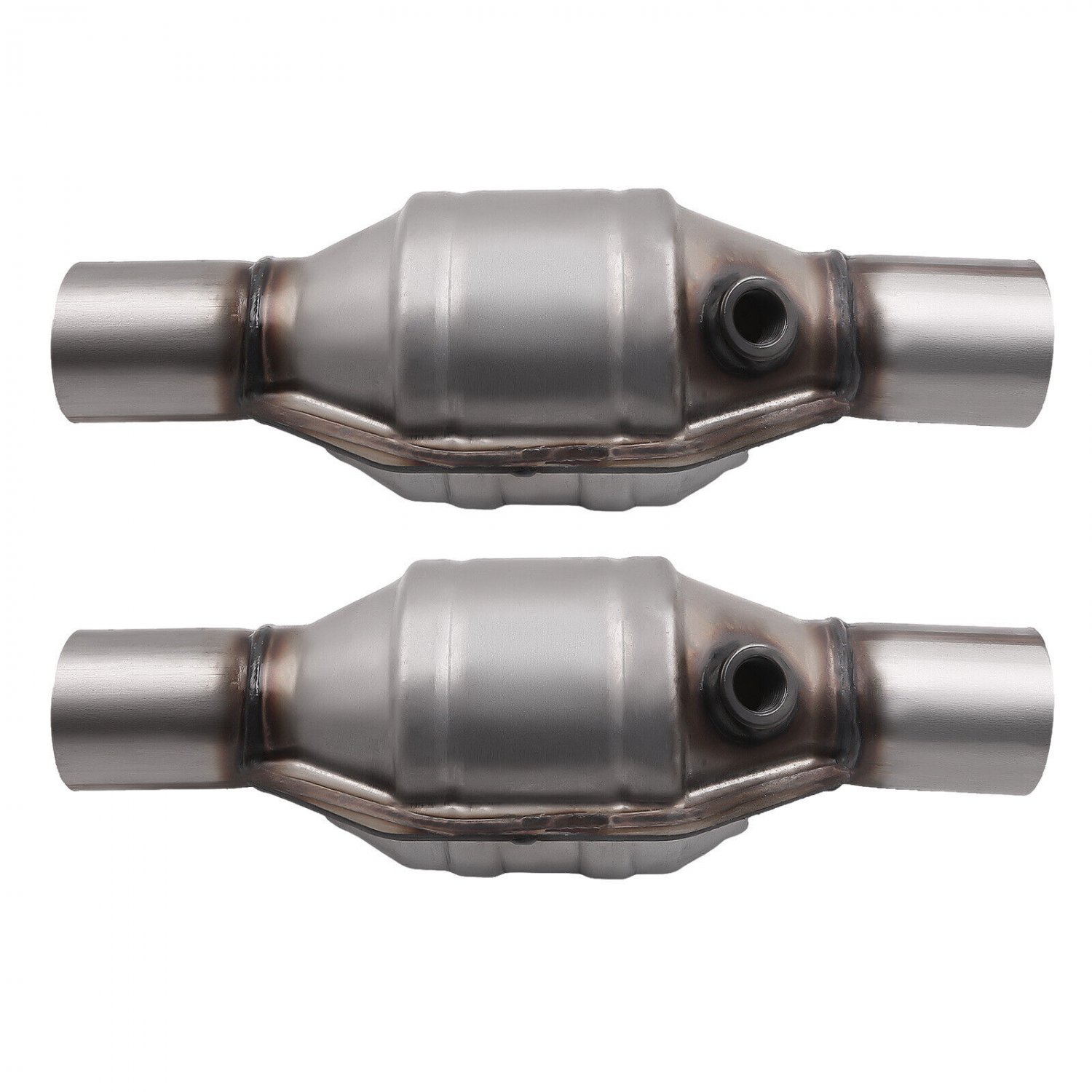 Pair 2.25" Inlet/Outlet Universal Catalytic Converters w/O2 Sensor Port 53005