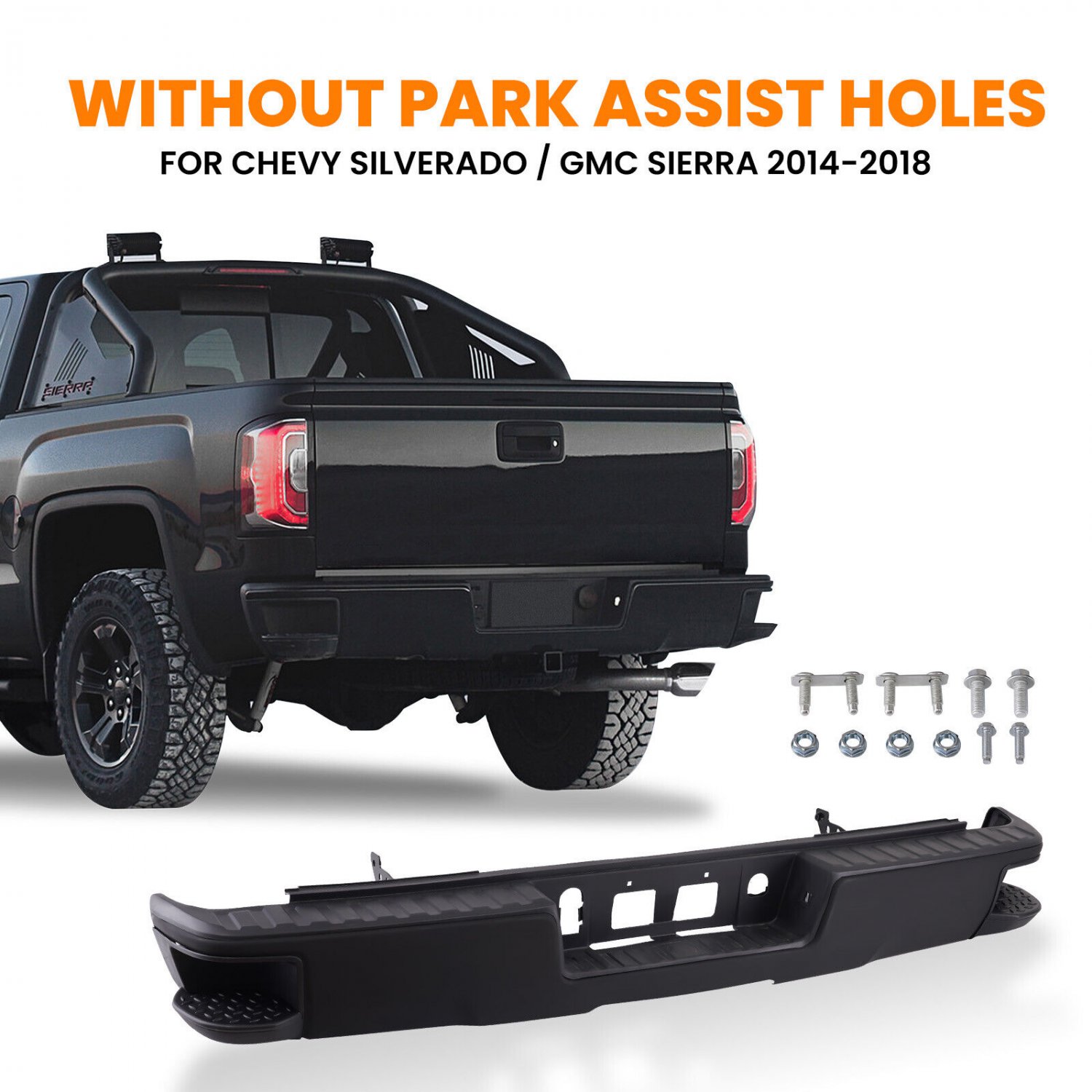 Rear Step Bumper w/o Sensor Holes for Chevy Silverado GMC Sierra 1500 2014-2018
