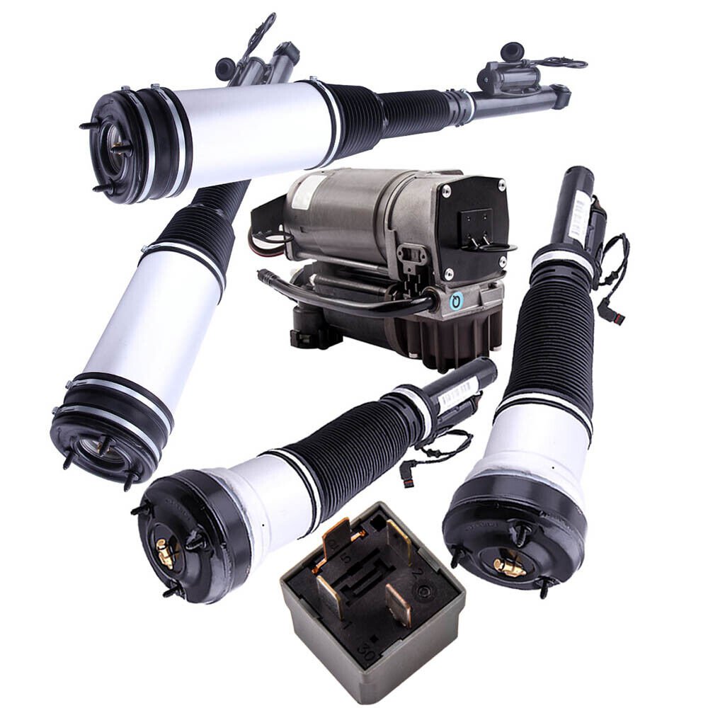 4PCS Suspension Shocks + Compressor Pump for Mercedes-Benz S Class S430 00-06