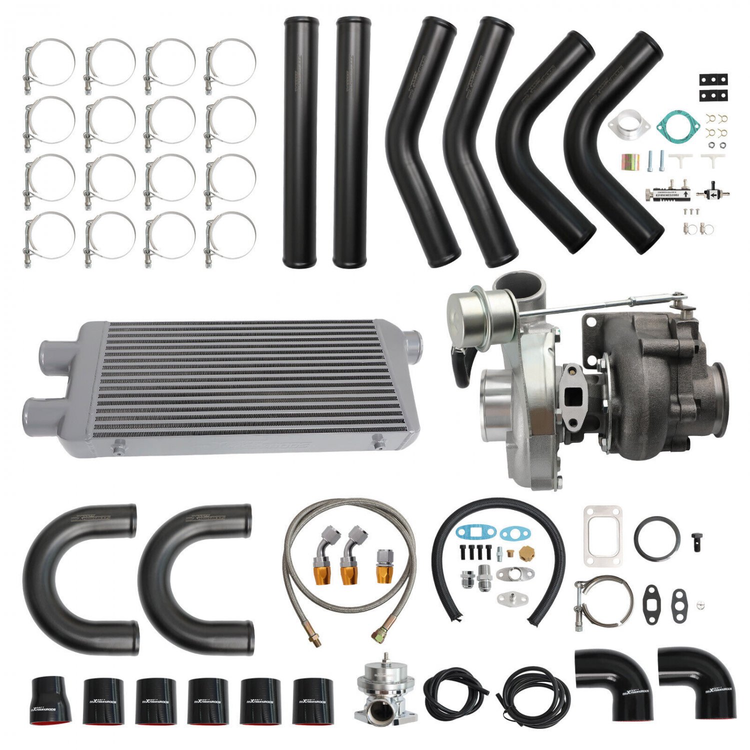 5PC T3 Turbo Charger Kit Oil Feed Return Line Intercooler Pipes BOV for 3.0-5.0L