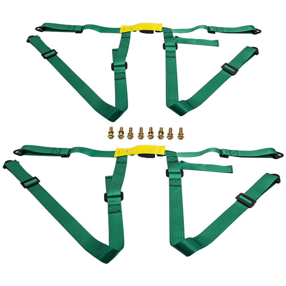 2 Packs Universal 4 Point Racing Safety Harness Seat Belt 2" Strap Green