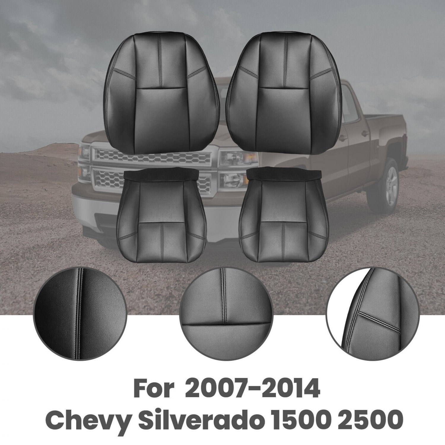 4Pcs Black Driver+Passenger Bottom & Top Seat Cover For Chevy GMC 2007-14