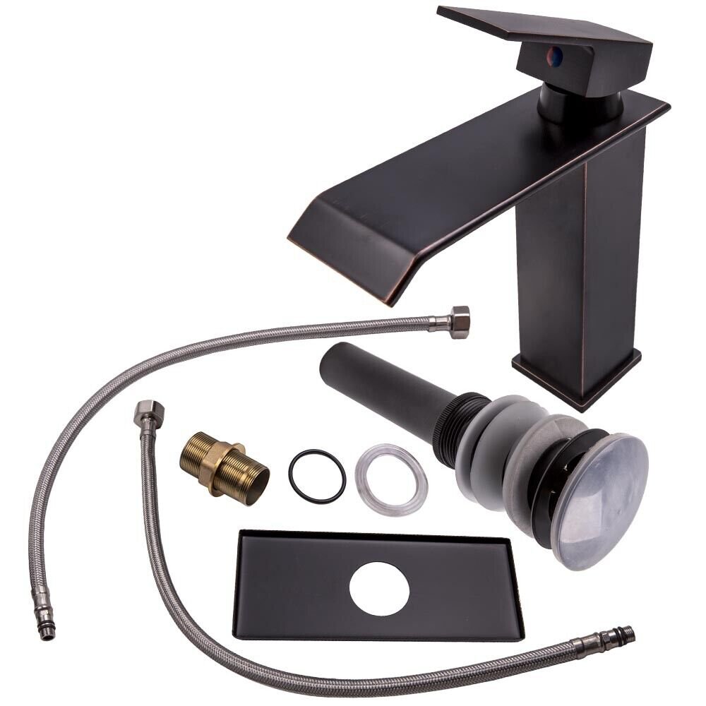 Waterfall Bathroom Faucet Basin Vanity Sink Mixer Tap with Drain Cover Plate