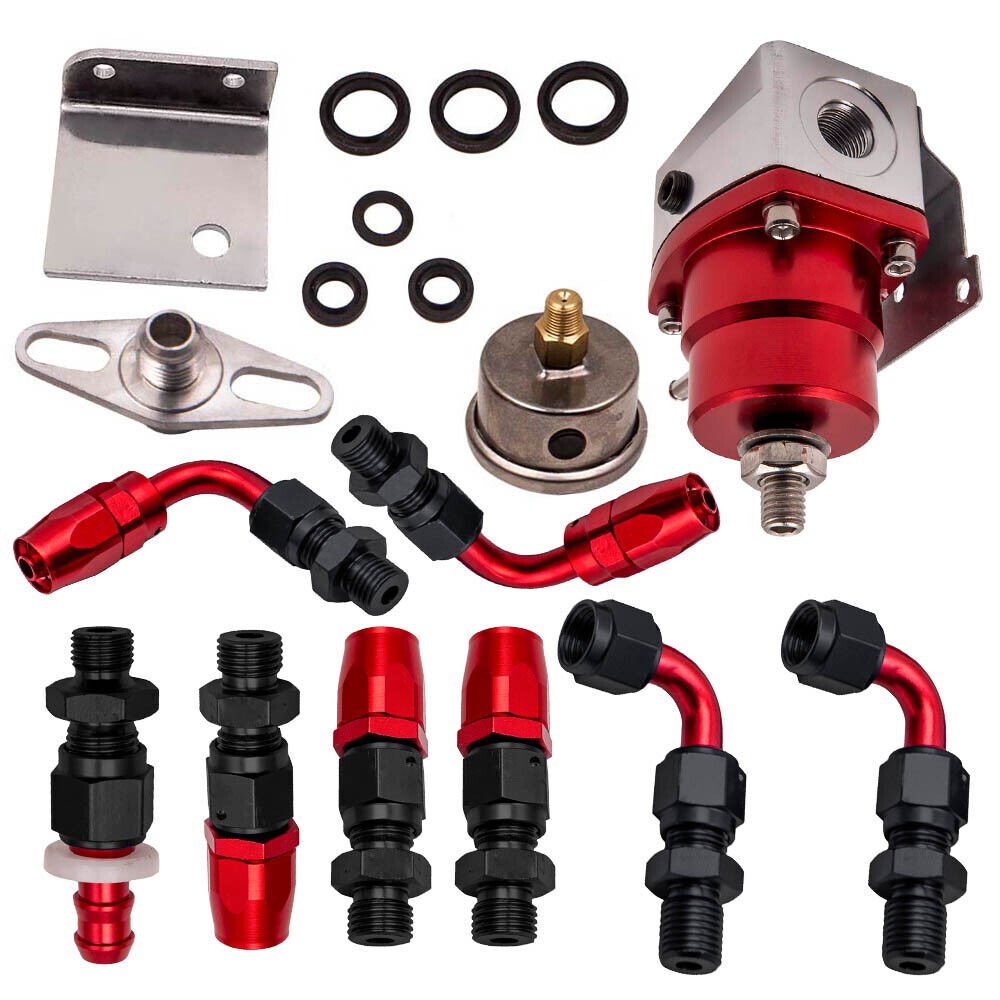 Universal Adjustable Fuel Pressure Regulator Kit 100psi Guage AN6 Fitting Red