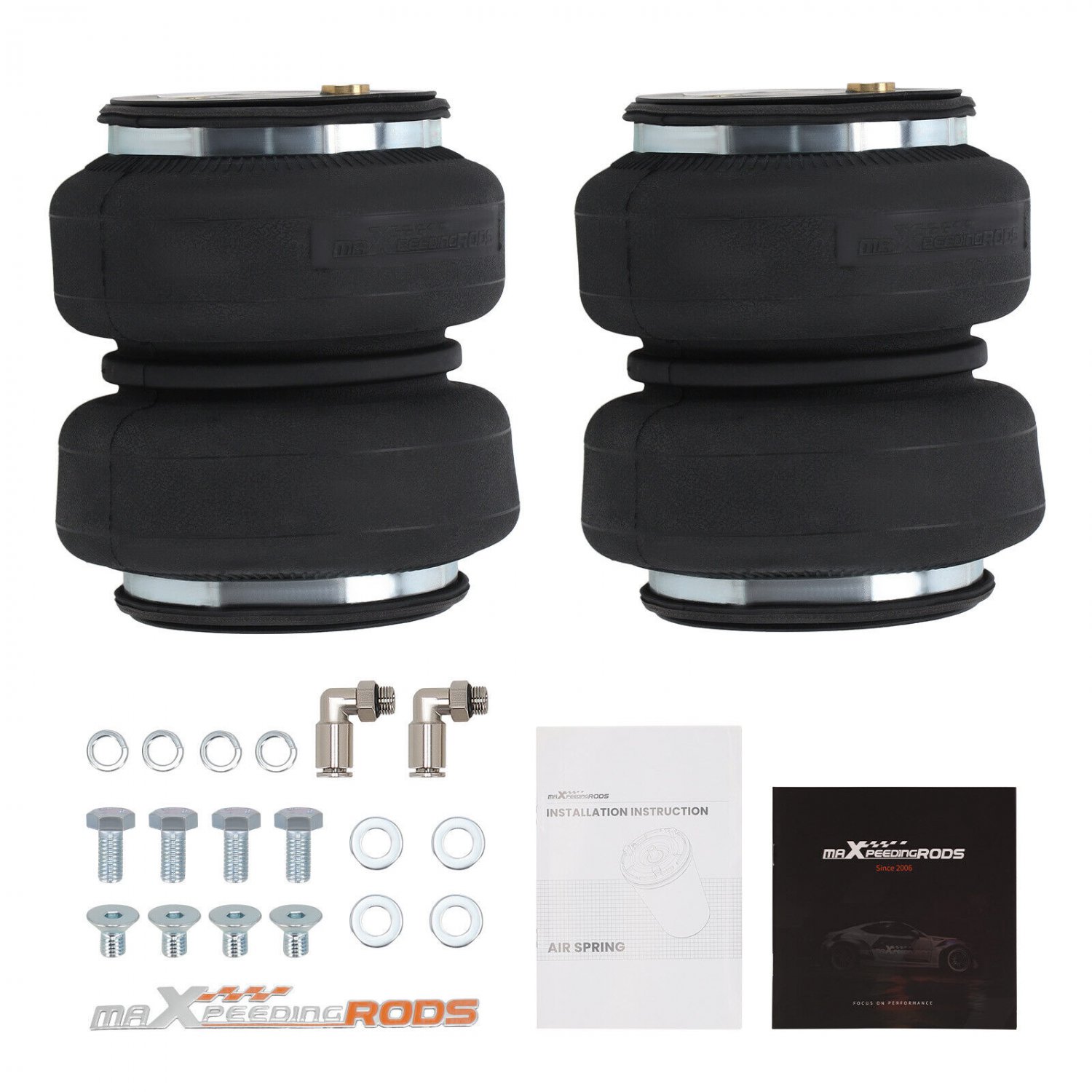 Pair Universal Air Spring Bag Standard 2500 lb G 1/8 on Heavy Duty Truck Van