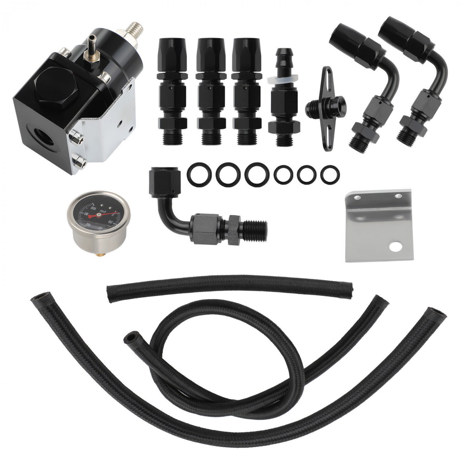 Adjustable Fuel Pressure Regulator Kit 100PSI Gauge AN6 Fitting Universal Black