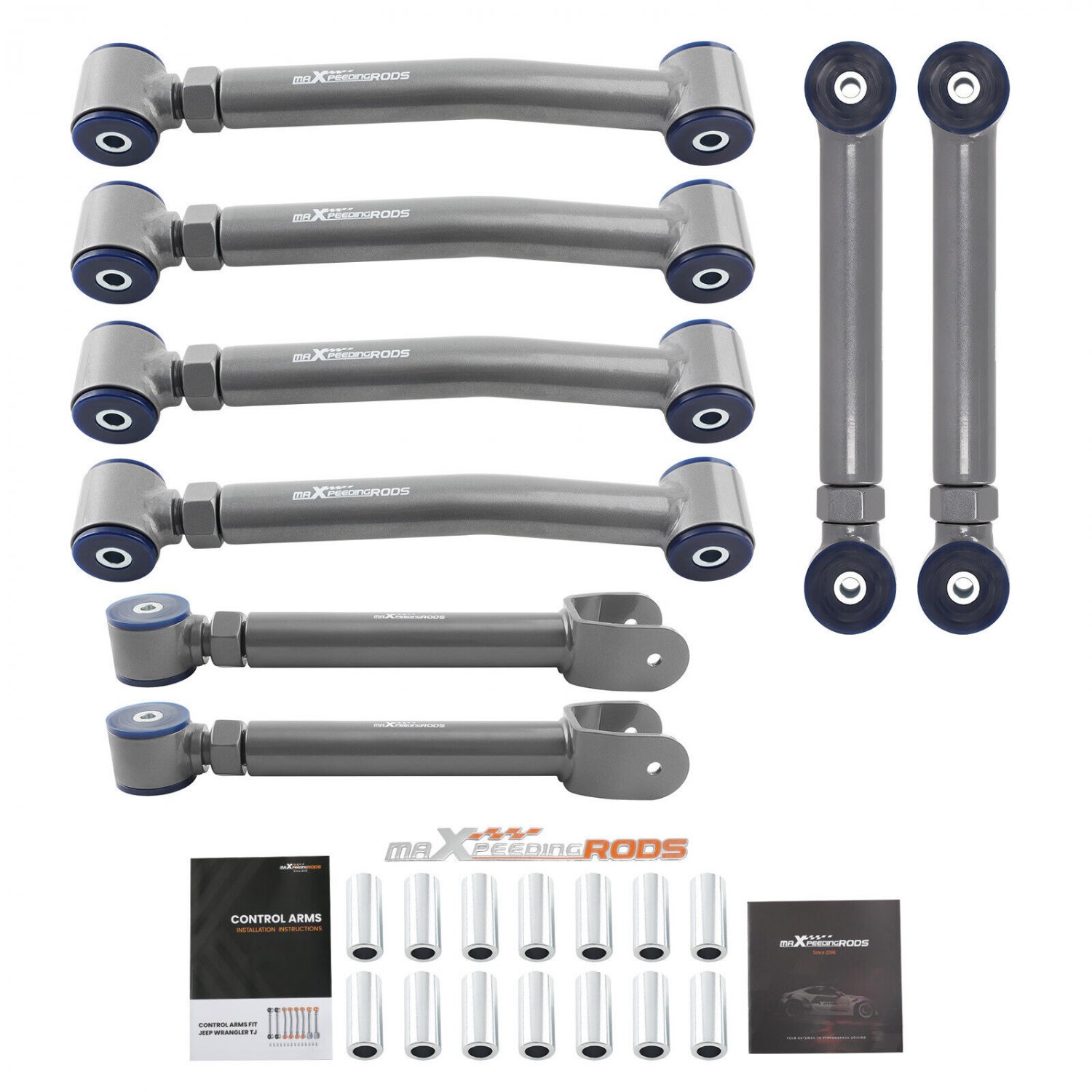Complete Set Control Arms Adjustable For Jeep Wrangler TJ 1997-2006 With Spacers