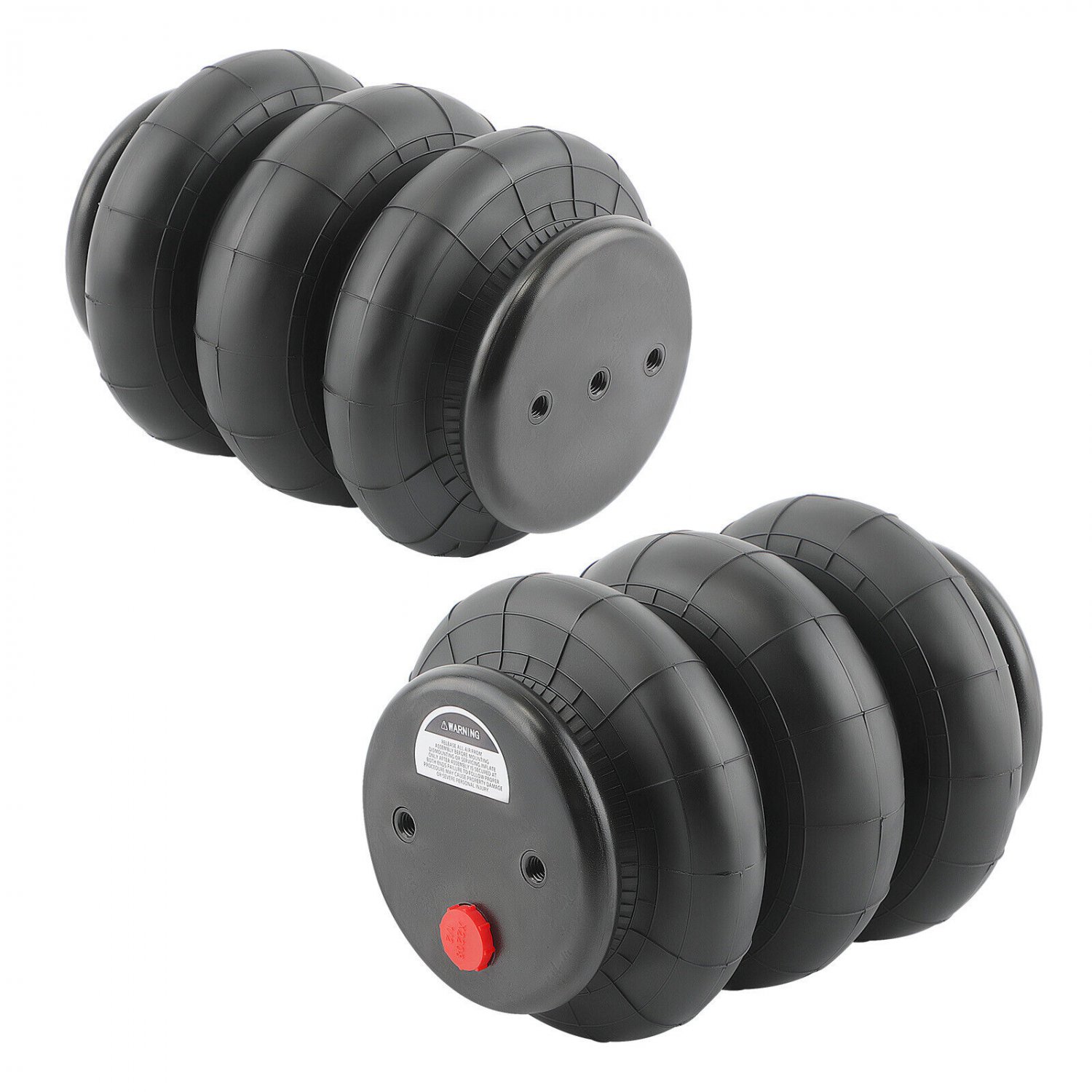 Pair Air Ride Triple Bellow Bag Standard 2600 lb 1/2"npt Single Port Heavy Duty