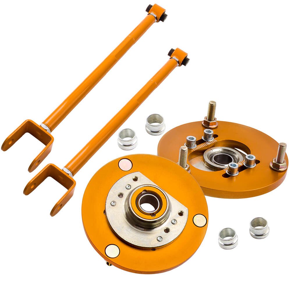 Rear Camber Control Arms & Front Camber Plate Top Hats Gold For BMW E46 Z4 X3