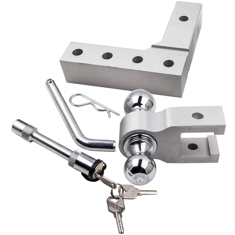 Dual Ball 2" Receiver Adjustable 6" Raise Drop Trailer Tow Hook with Lock