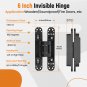 6 inch Hidden Door Hinges Kit, Zinc Alloy Heavy Duty Invisible Hinge 180 Degree