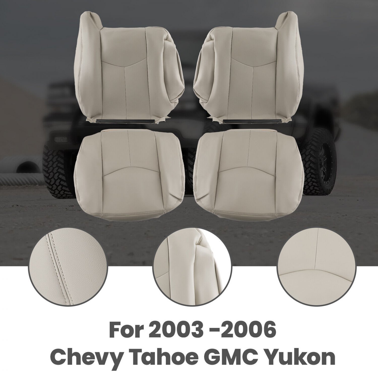 Front Leather Seat Cover Light Tan Fit 2003 2004-05-2006 Chevy Tahoe GMC Yukon