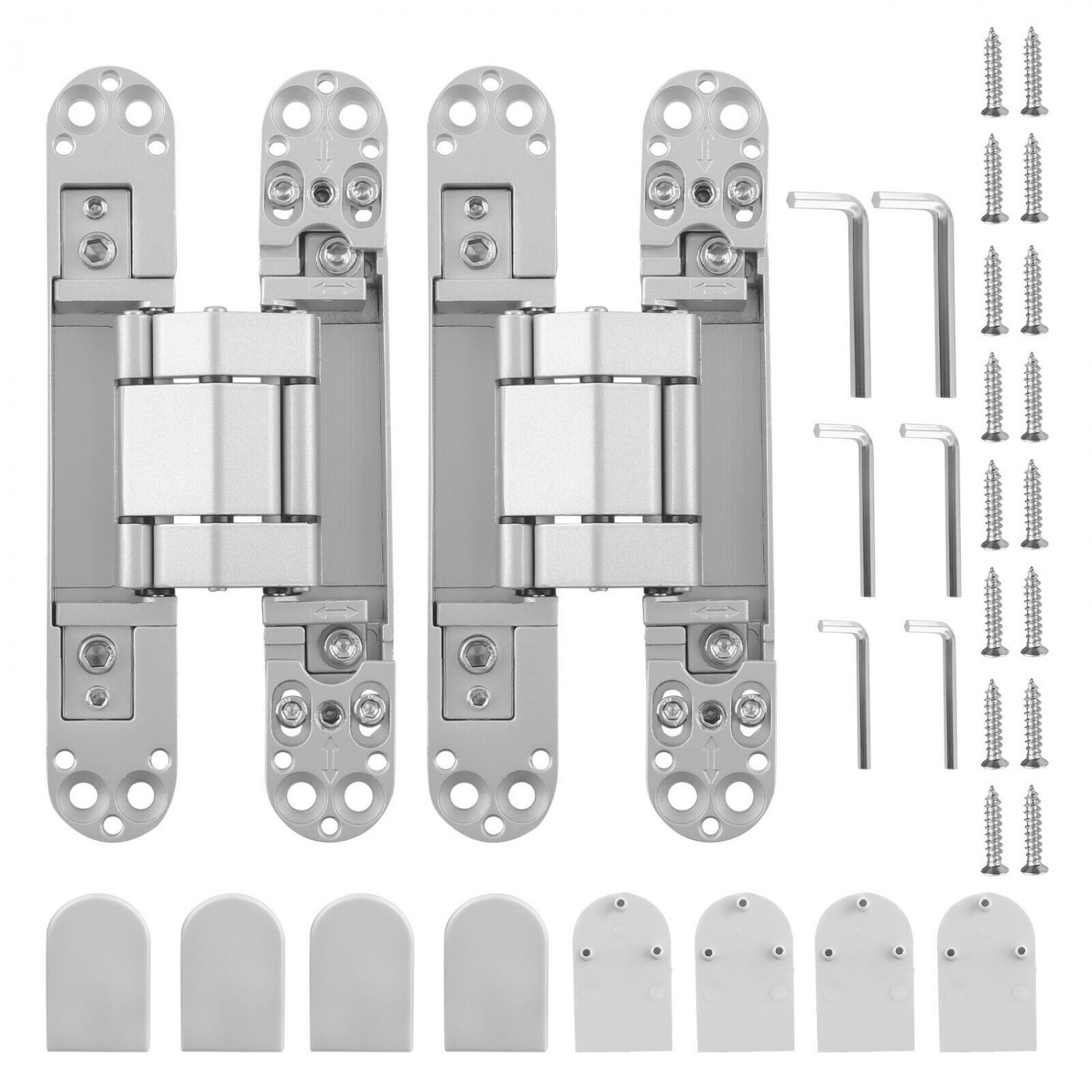2PCS Hidden Door Hinges - 7" Silver Invisible Hinges, 180 Degree Swing Concealed