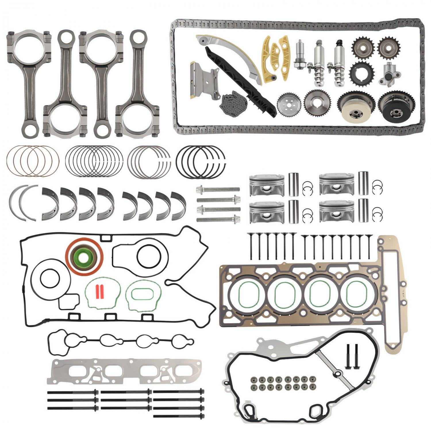 2.4L Engine Rebuild Kit + Connecting Rods + Timing Chain VVT for Chevy Buick GMC