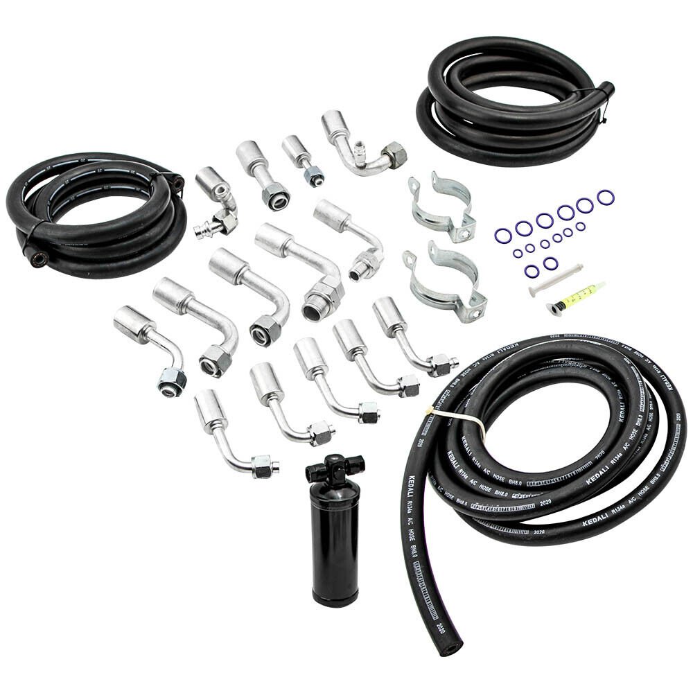 134a Air Conditioning Hose Kit O-Ring Fittings Drier Extend Length Hoses Set