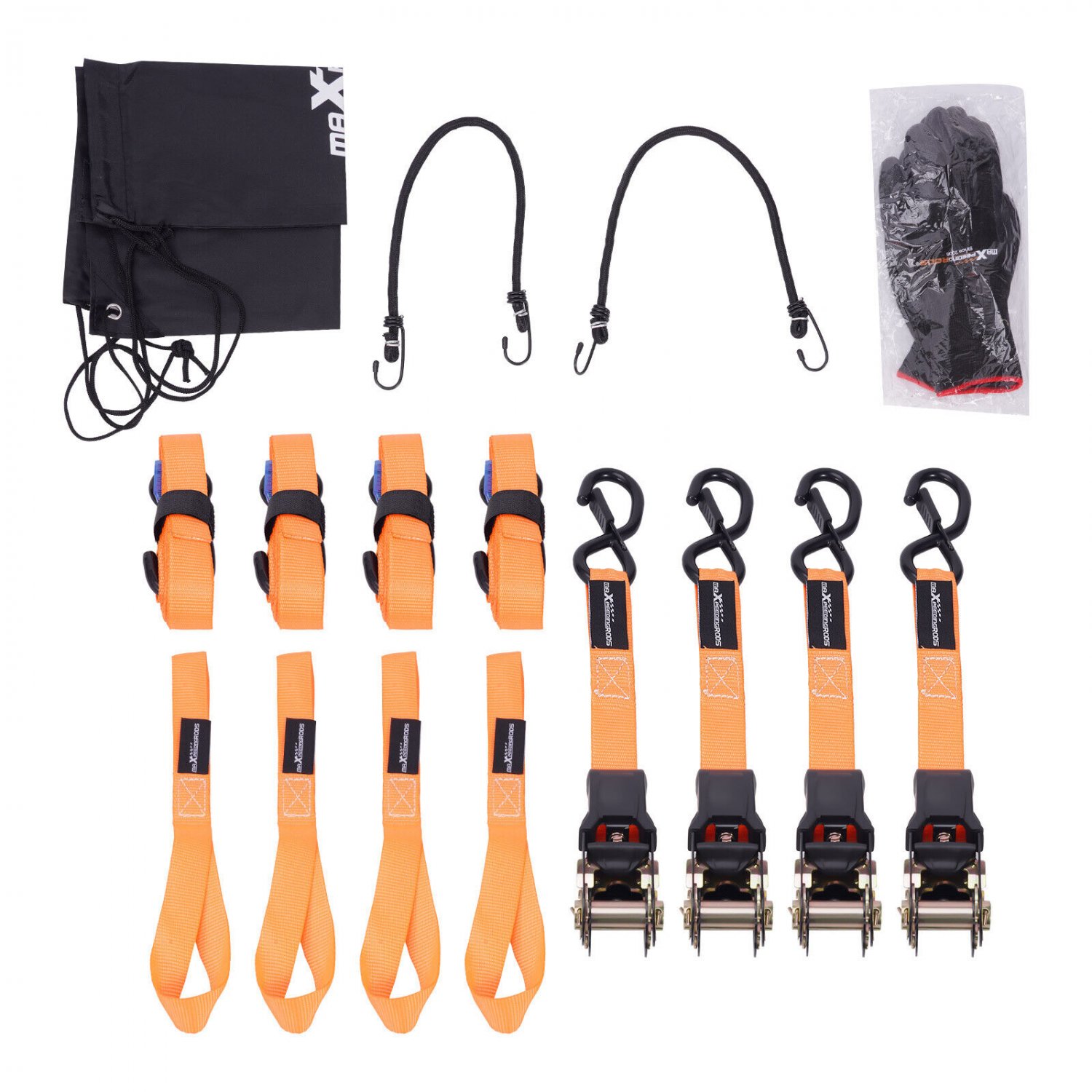 4 Pack Ratchet Straps Tie Down Orange 2200 lbs 15ft for Transport ATV Trailer