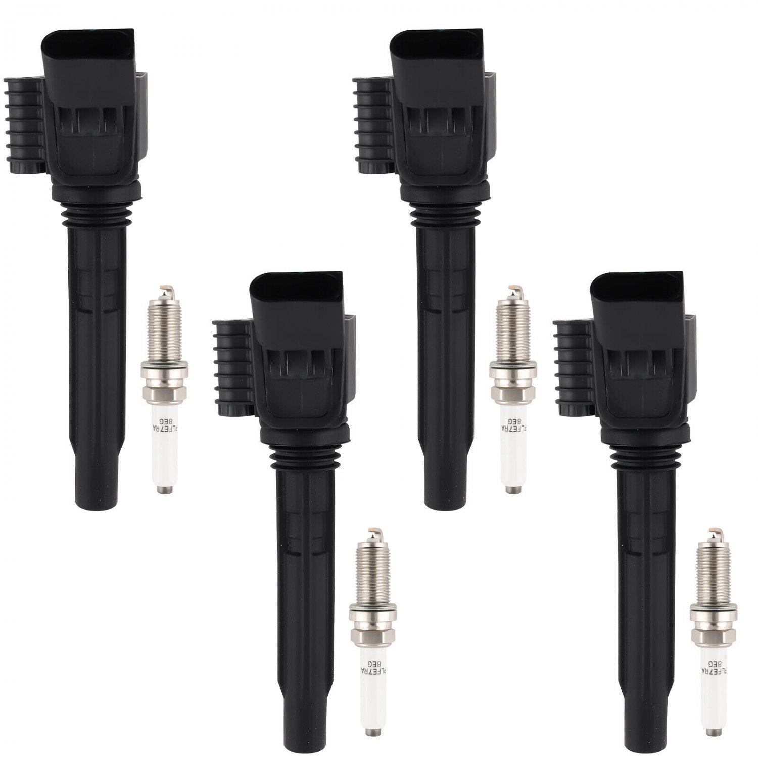 4 Ignition Coil + Spark Plugs For Audi A3 A4 A5 A6 Q5 Q7 S3 TT TTS Quattro UF716