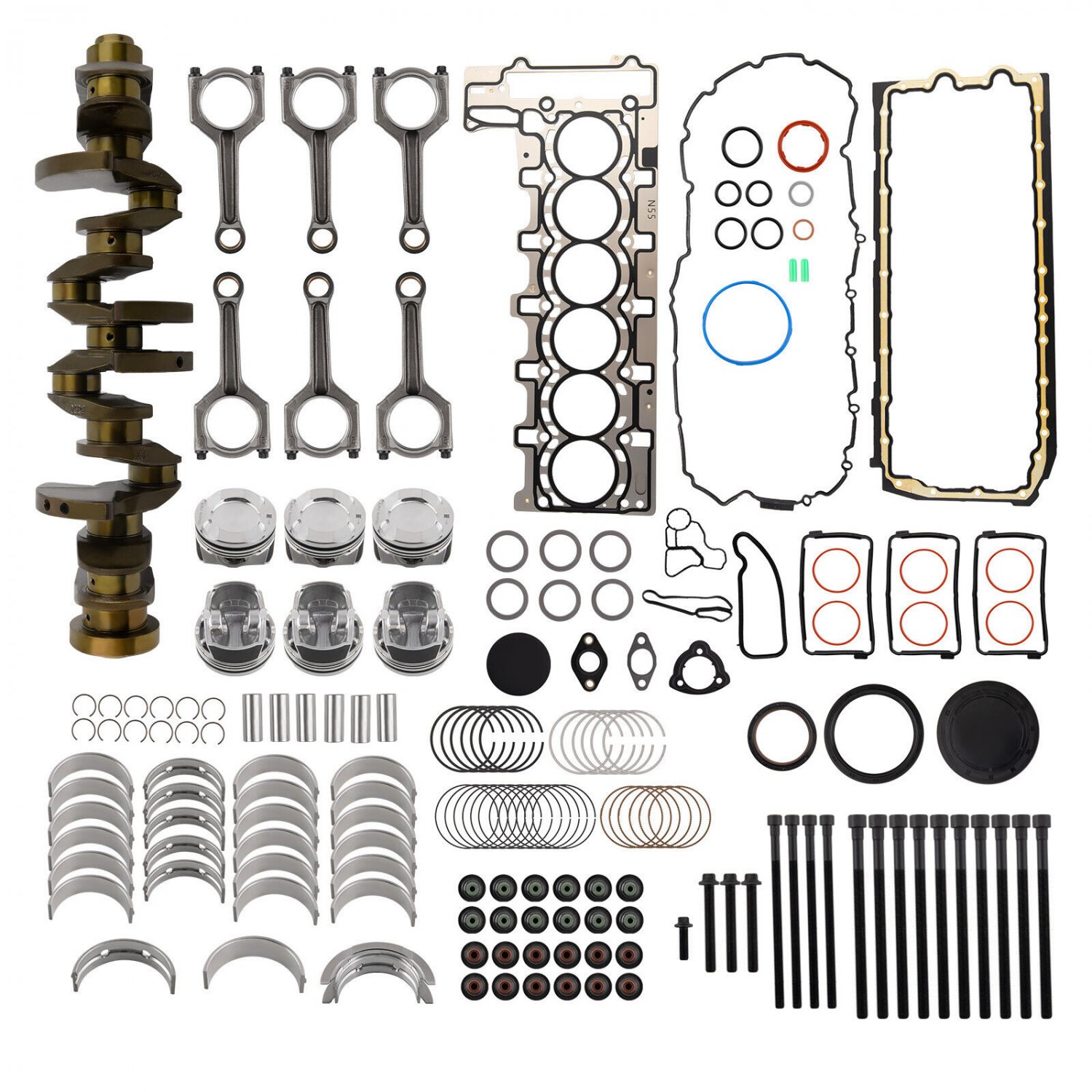 N55 3.0L Engine Rebuild Pistons Gasket Bearings Kit w/ Crankshaft & Rod For BMW