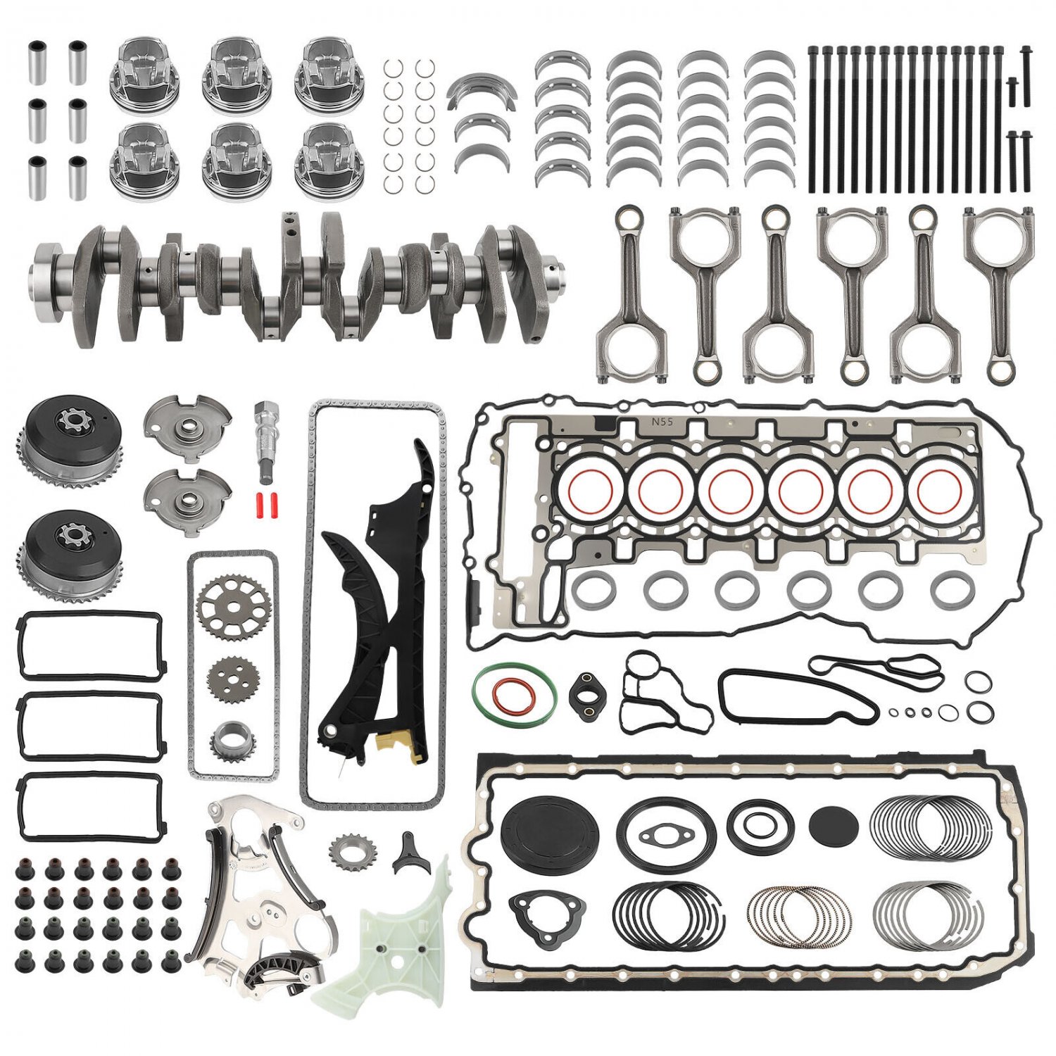 N55 3.0L Engine Overhaul Rebuild Kit w/ Crankshaft/Con Rods/Timing Set For BMW