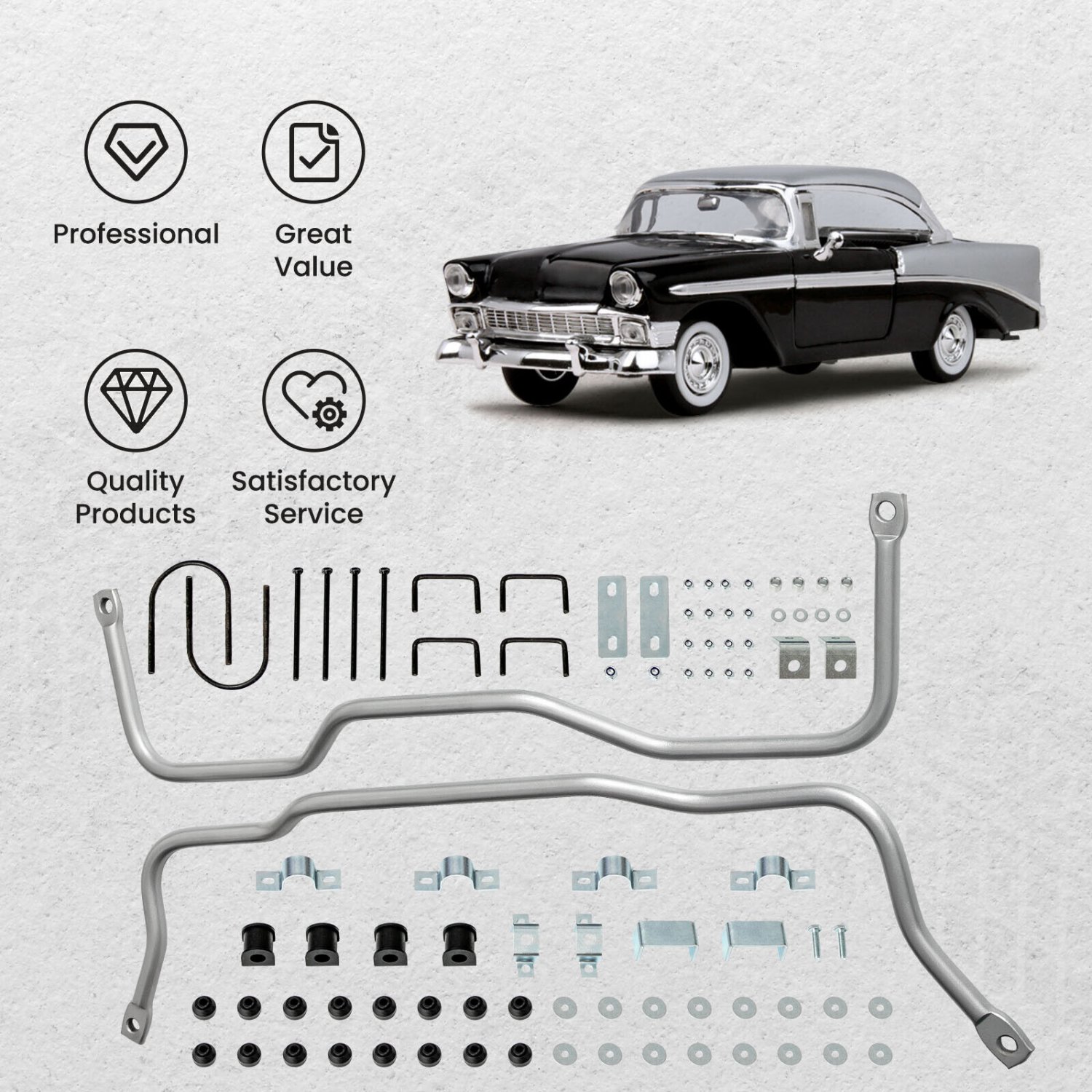 Front + Rear Sway Bar Kit Bars w/ Linkage for 1955-1957 Chevy Car Bel Air Nomad