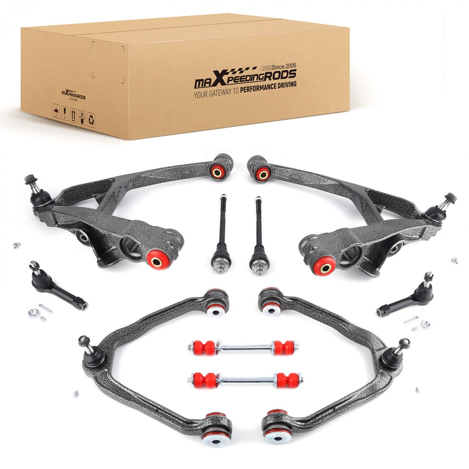 10pc Front Upper Lower Control Arms Tie Rods for Chevy Silverado GMC Sierra 1500