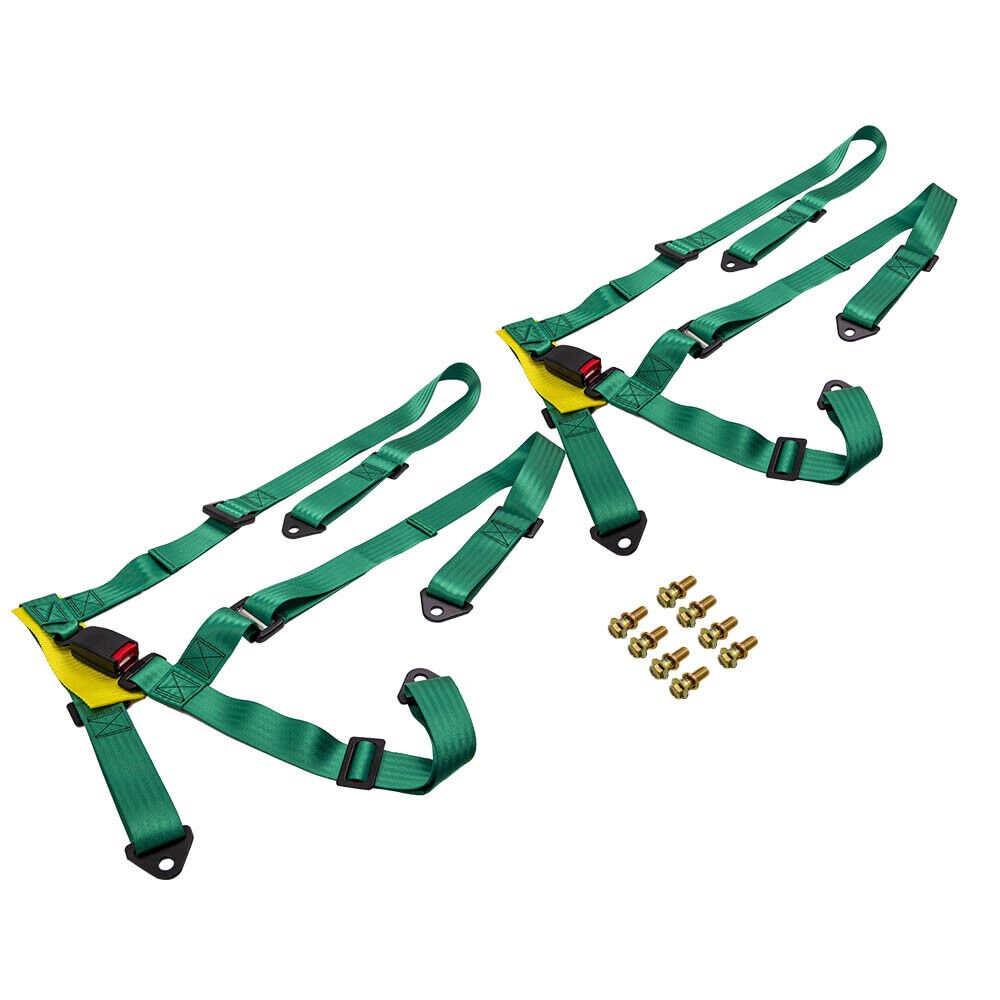 2x Universal 4 Point 2" Racing Seat Belts with Buckle Green Safty Harness Kit