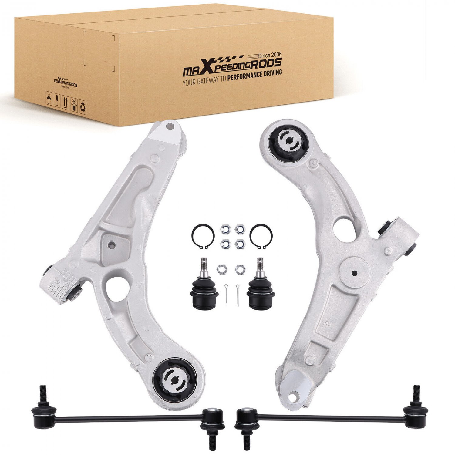 6pcs Front Lower Control Arm w/Ball Joints Sway Bar for Jeep Cherokee 14-18 AWD