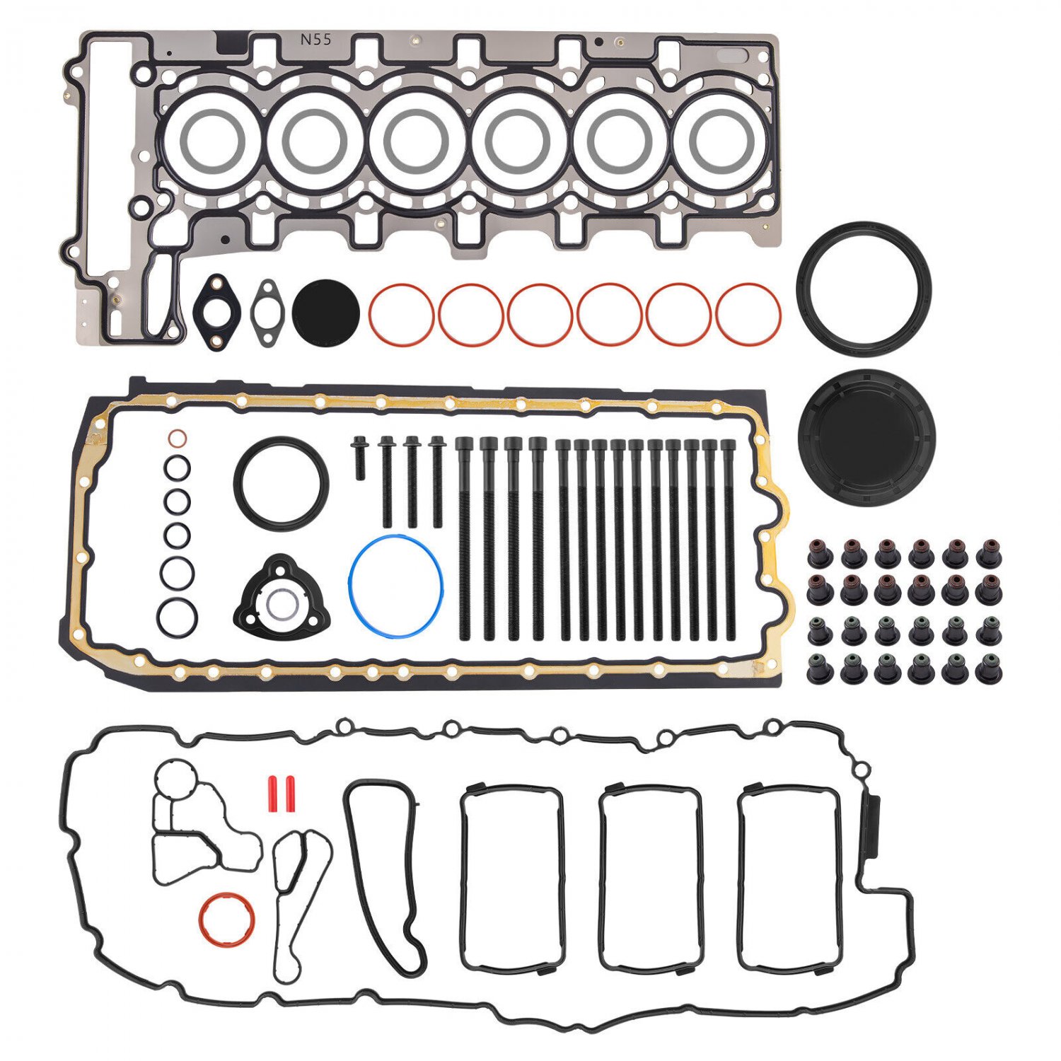 Engine Rebuild Gasket Seals Kit w/ Head Bolts for BMW X5 X6 E90 3.0T 021000203