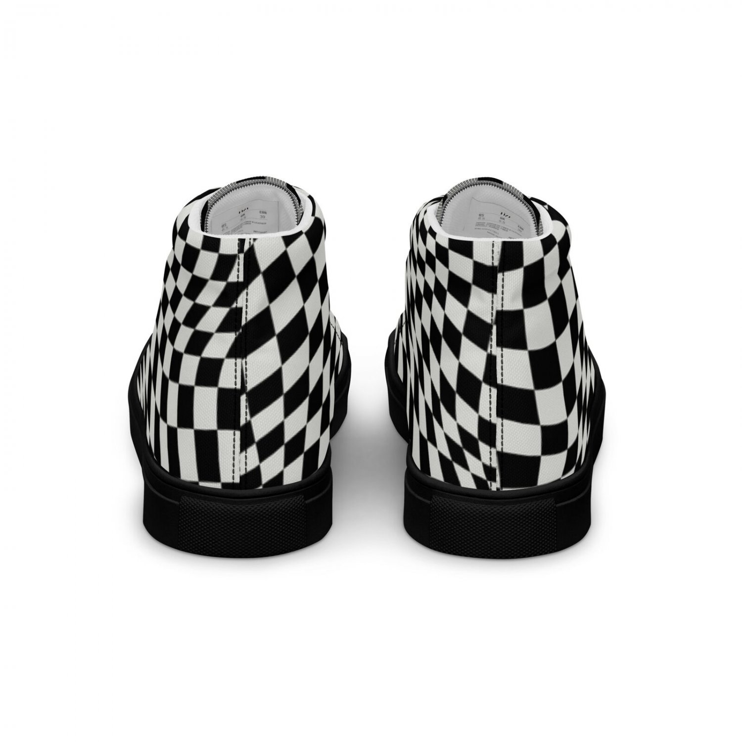 "Wave Checkered Black/White" print Women&acirc;��s High Top Canvas Shoes