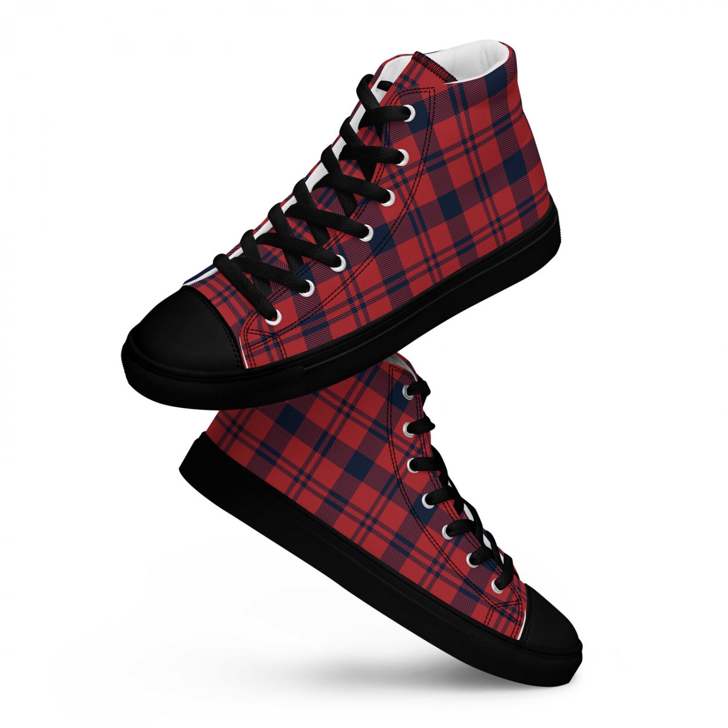 Black & Red Plaid Men&acirc;��s High Top Canvas Shoes