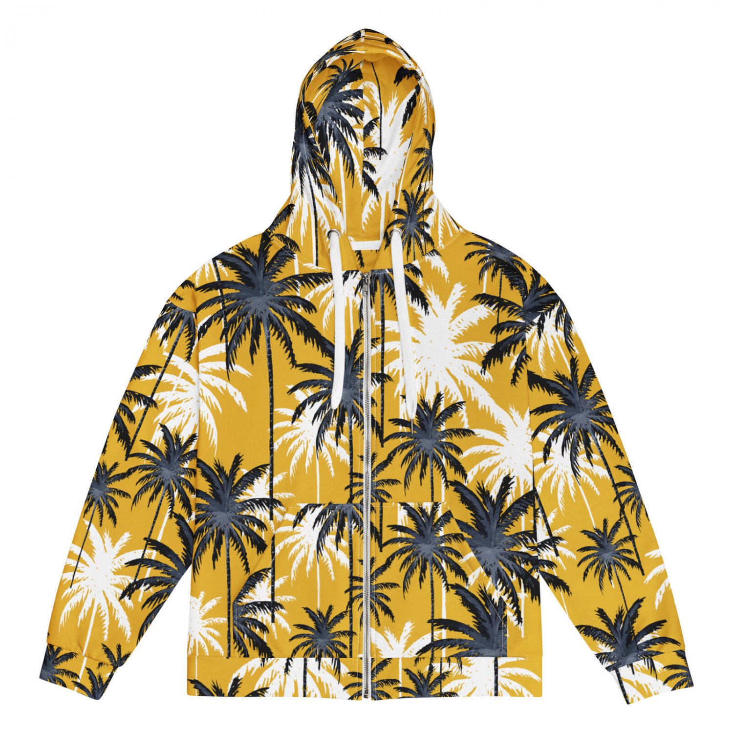 Palm Tree Green Yellow Print Unisex Zip Hoodie