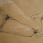 Original Black and White Conte Crayon Drawing Nude Reclining Female Art LJT