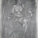 Original Charcoal Drawing Nude Voluptuous Seated Female Art by LJT